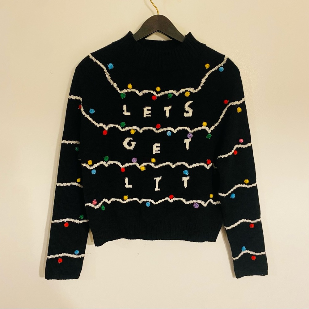 PRICE DROP Love By Design Black Let’s Get Lit Pom Pom Christmas Sweater